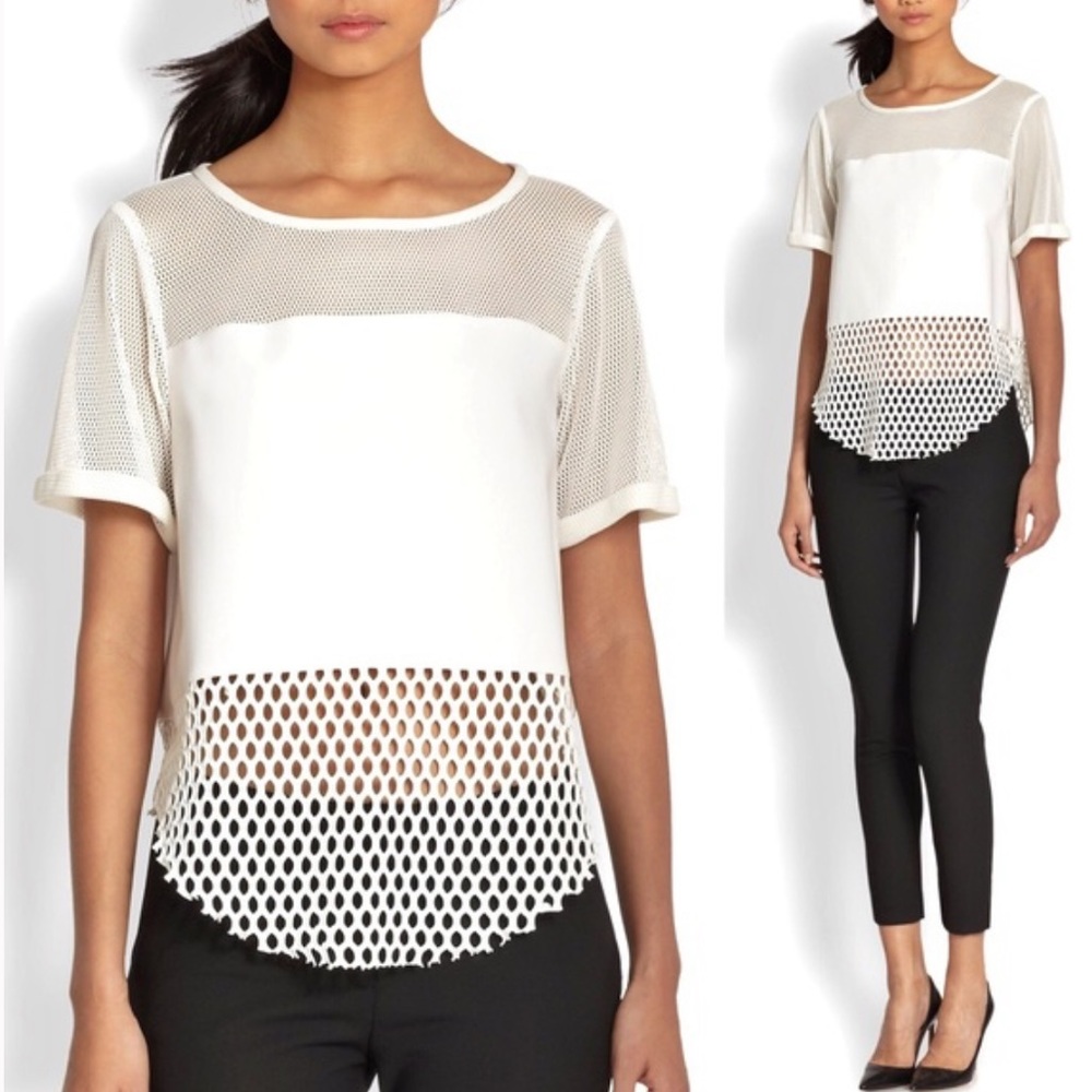 Elizabeth & James Rider White Mesh Blouse Top